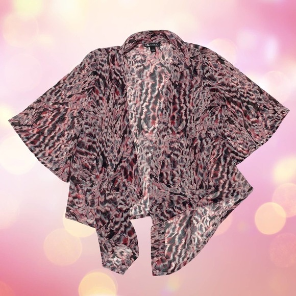 I.n Studio Sheer Pink Animal Print Drapey Open Front Cardigan Sweater - Picture 11 of 11